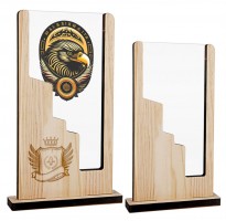 Premio personalizado metacrilato y madera con escudo logotipo 1121