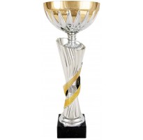 Copa deportiva dorada y plateada espiral