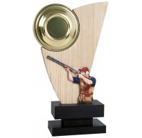Trofeo tiro al plato madera y metal