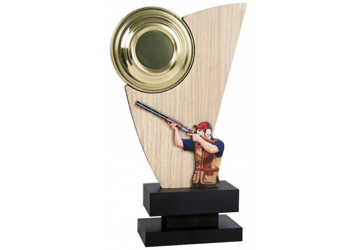 Trofeo tiro al plato madera y metal Trofeo tiro al plato madera y metal