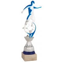 Trofeos fútbol grabados futbolista plateado y azul
