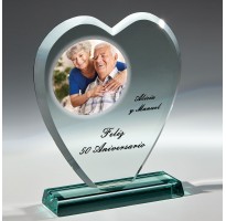 Cristal grabado forma corazón para regalo homenaje aniversario personalizado FS-153-23010