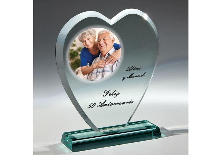 Cristal grabado forma corazón para regalo homenaje aniversario personalizado FS-153-23010
