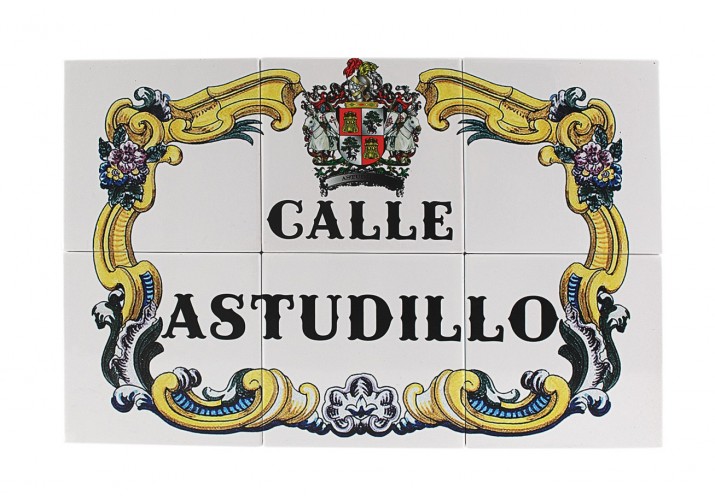 Placa de calle grabada nombre y escudo AZULEJOS ap-1302