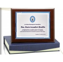 Placa homenaje plateada y azul FS-524 grabada Placa homenaje plateada y azul FS-524 grabada