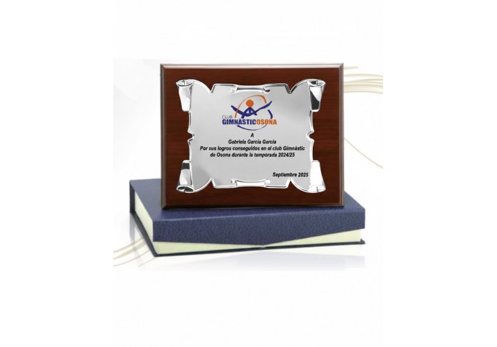 Placa conmemorativa plateada pergamino FS-525 grabada